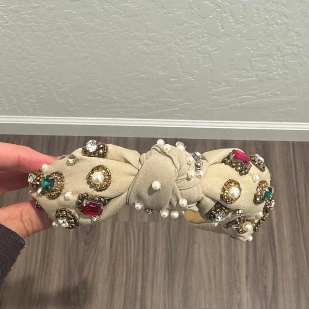 Bejeweled Cream Headband with Pearls and Gems